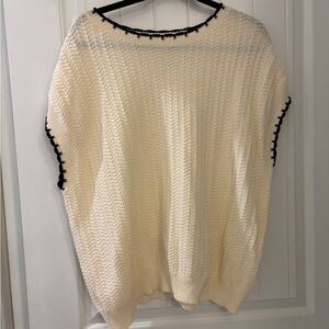 NWOT Cap Sleeve Cream Sweater with Black Trim